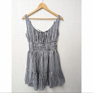 Abercrombie Fitch Navy Gingham Cotton Smocked Tie Front Mini Dress Size Medium